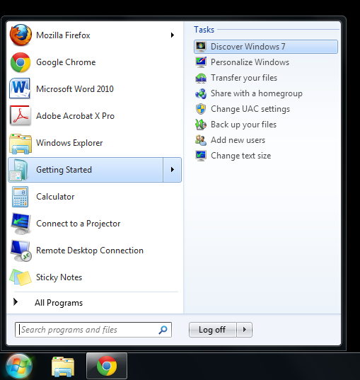 windows 7 start menu items