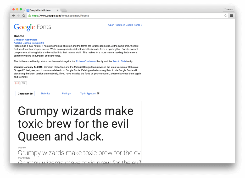 Google Fonts landing page