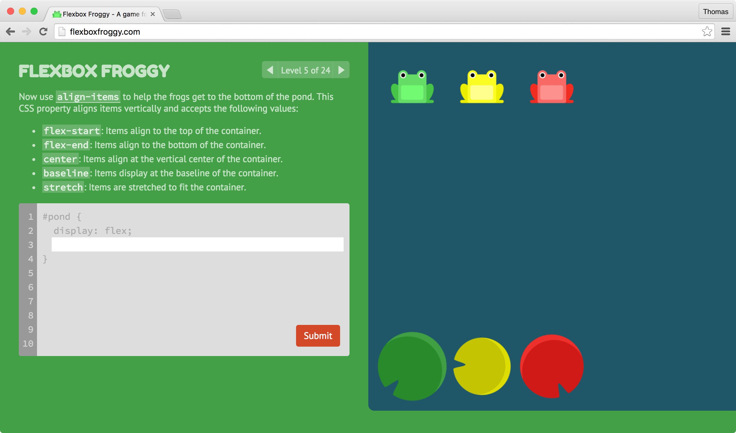 Learning CSS Layout with Flexbox Froggy | Thomas Park